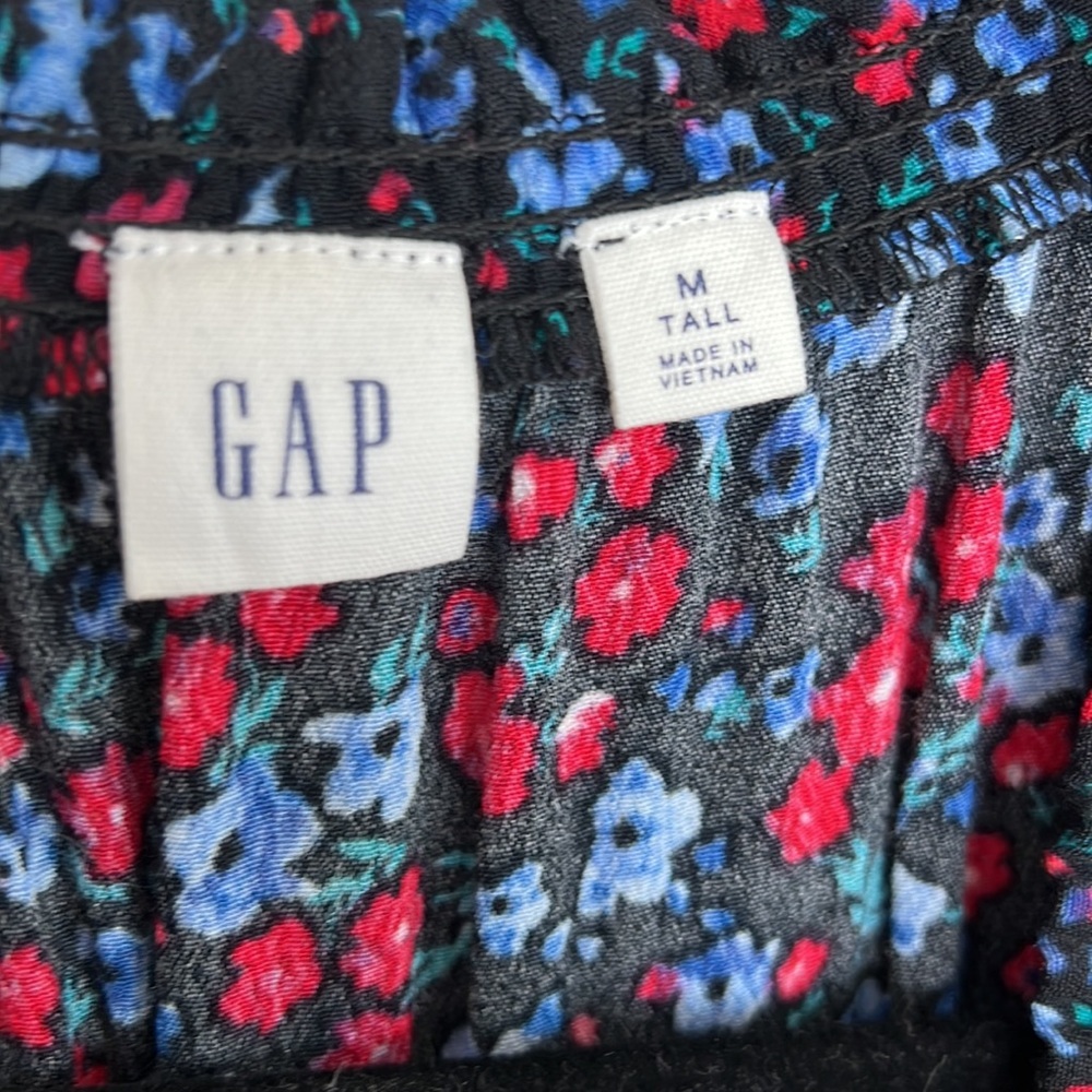 🕶️Navy Red Floral Print Button Down Maxi Dress Gap Size M Tall - Picture 6 of 8
